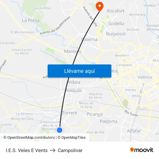 Camí De Les Canteres - Ies Veles E Vents to Campolivar map