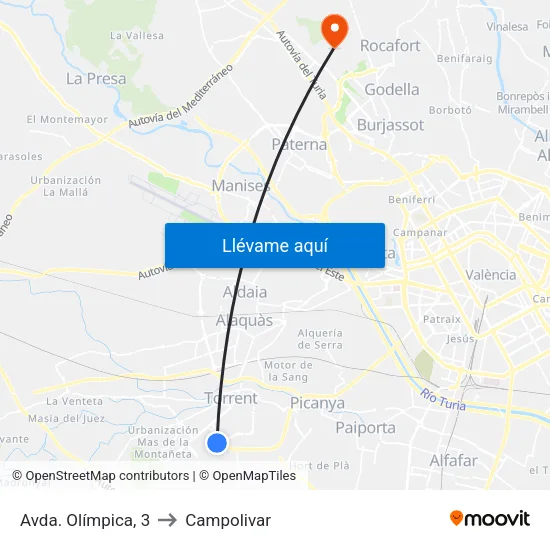 Olímpica to Campolivar map