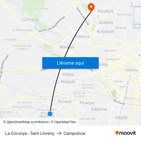 La Corunya - Sant Llorenç to Campolivar map