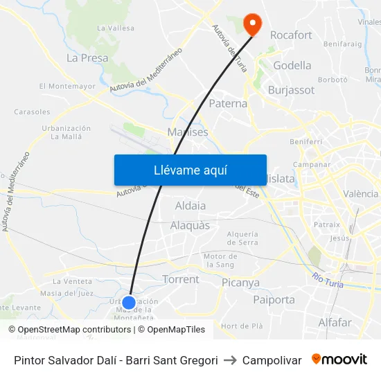 Pintor Salvador Dalí - Barri Sant Gregori to Campolivar map