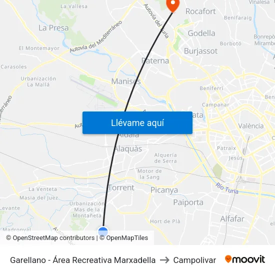 Garellano - Área Recreativa Marxadella to Campolivar map