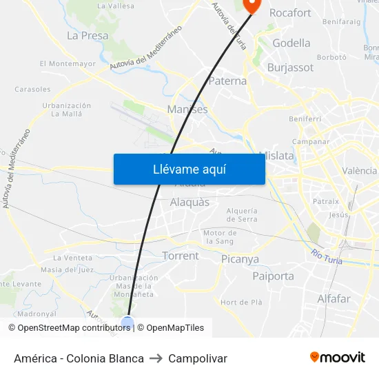 América - Colonia Blanca to Campolivar map