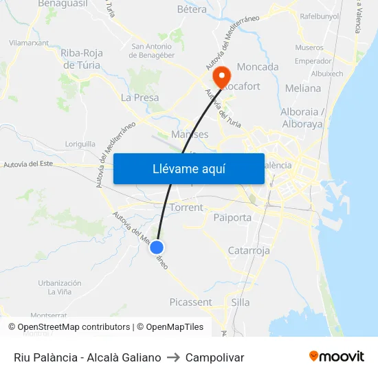 Riu Palància - Alcalà Galiano to Campolivar map