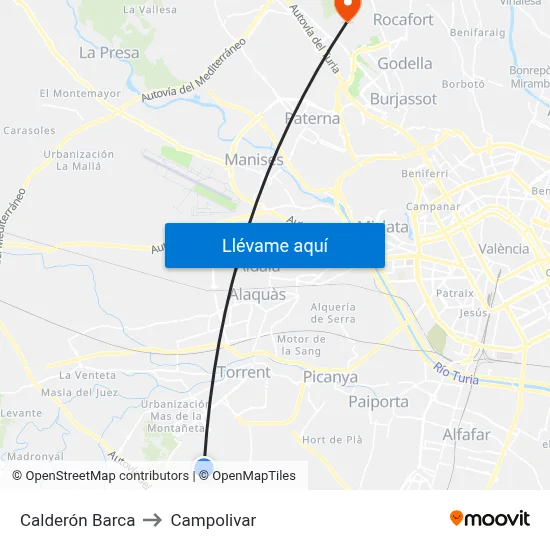 Calderón Barca to Campolivar map