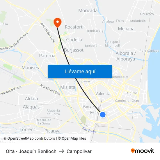 Oltà - Joaquín Benlloch to Campolivar map