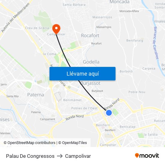 Palau De Congressos to Campolivar map