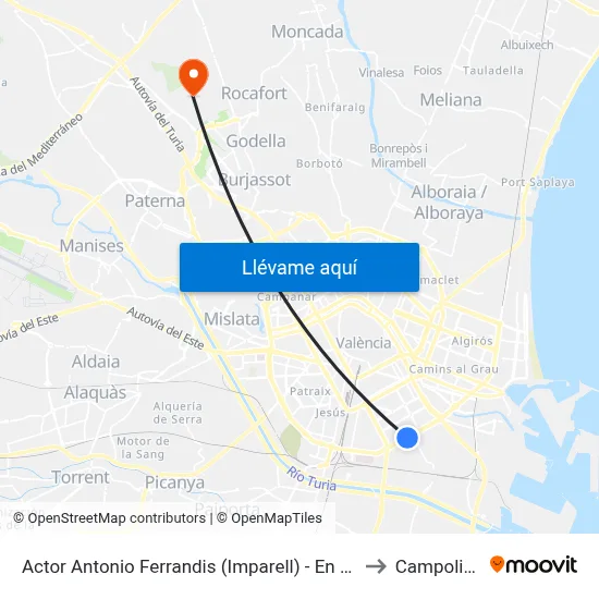 Actor Antonio Ferrandis (Imparell) - En Corts to Campolivar map