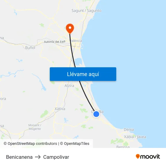 Benicanena to Campolivar map