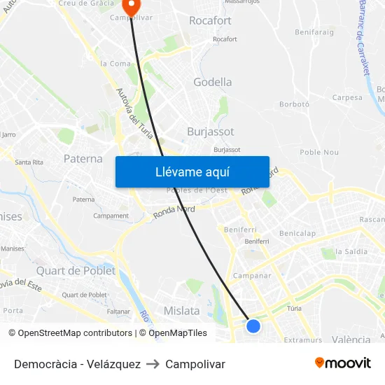 Democràcia - Velázquez to Campolivar map