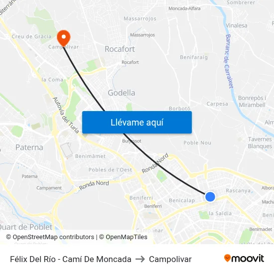 Félix Del Río - Camí De Moncada to Campolivar map