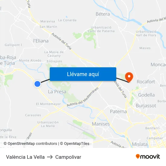 València La Vella to Campolivar map