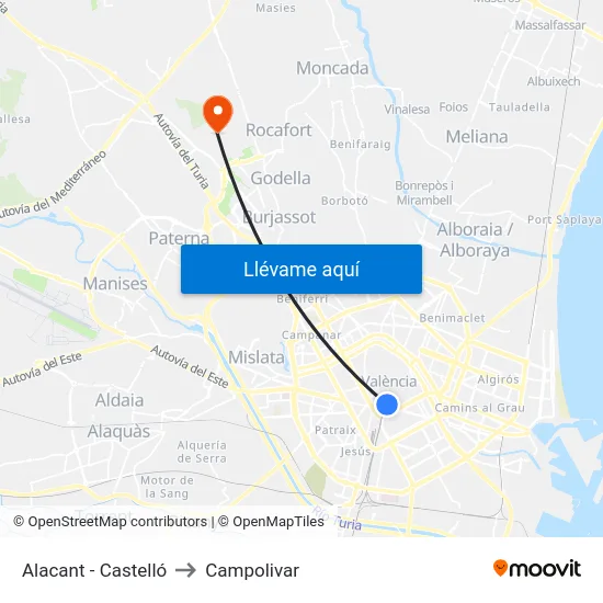 Alacant - Castelló to Campolivar map