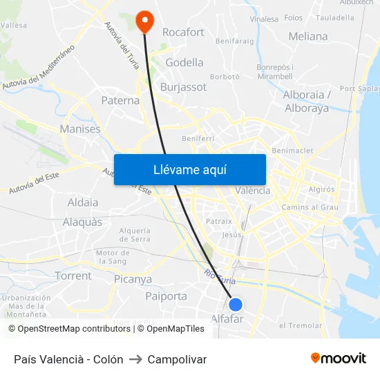 País Valencià - Colón to Campolivar map