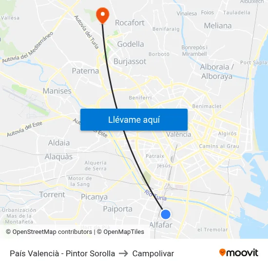 País Valencià - Pintor Sorolla to Campolivar map