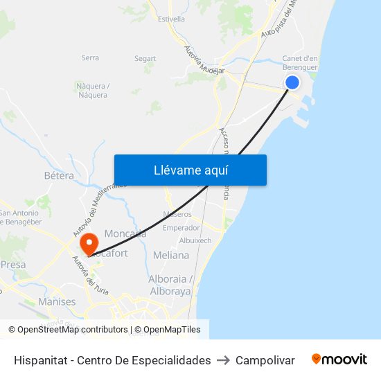 Hispanitat - Centro De Especialidades to Campolivar map