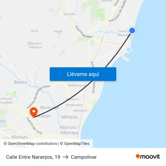 Calle Entre Naranjos, 19 to Campolivar map