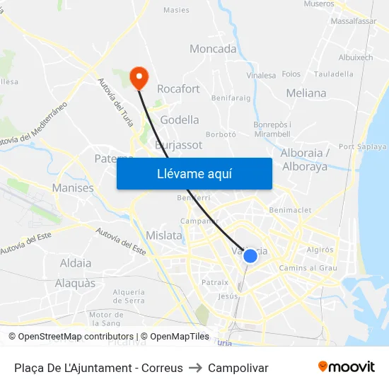 Plaça De L'Ajuntament - Correus to Campolivar map