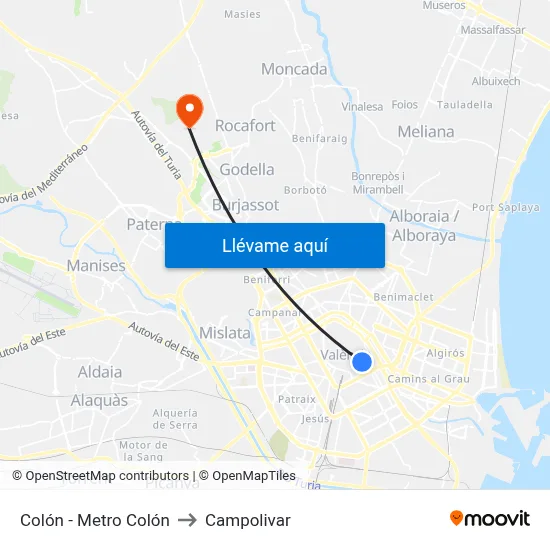 Colón - Metro Colón to Campolivar map