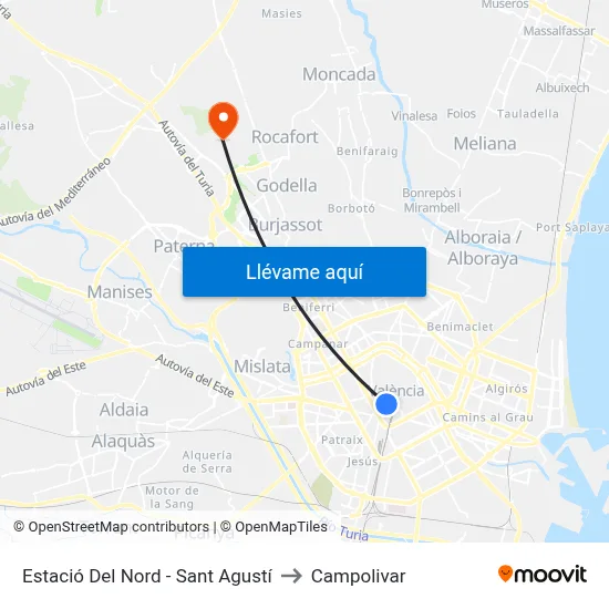 Estació Del Nord - Sant Agustí to Campolivar map