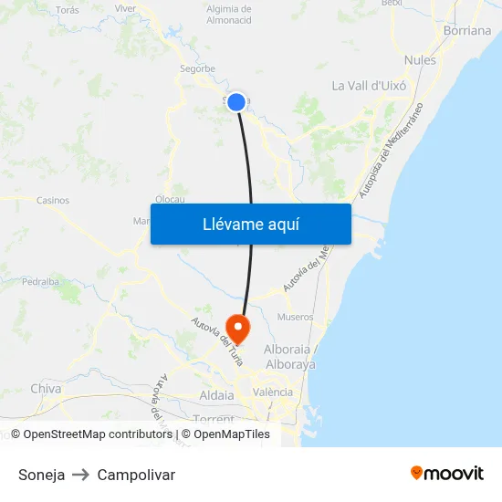 Soneja to Campolivar map