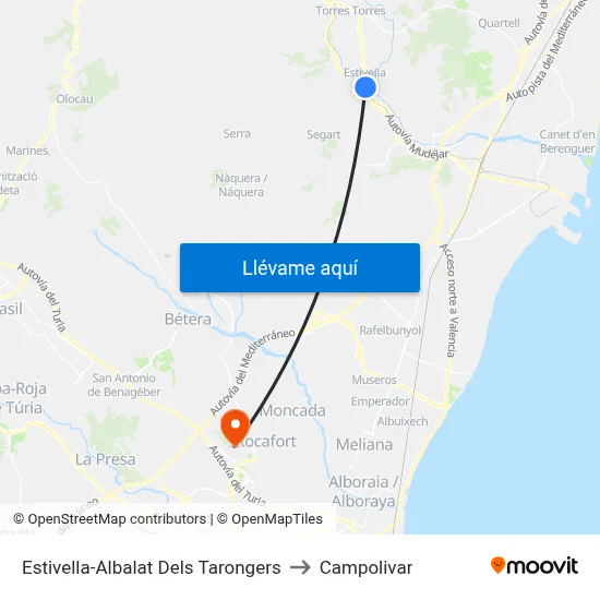 Estivella-Albalat Dels Tarongers to Campolivar map