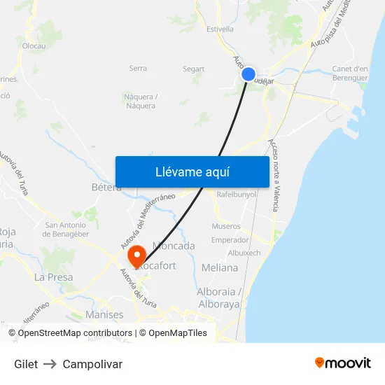 Gilet to Campolivar map