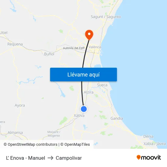 L' Enova - Manuel to Campolivar map