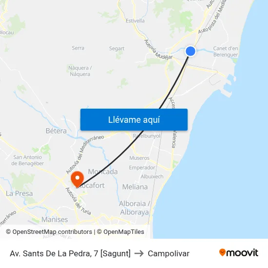 Av. Sants De La Pedra, 7 [Sagunt] to Campolivar map