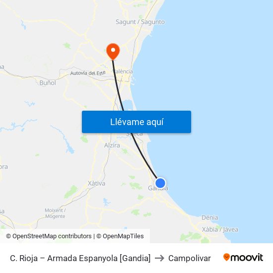 C. Rioja – Armada Espanyola [Gandia] to Campolivar map
