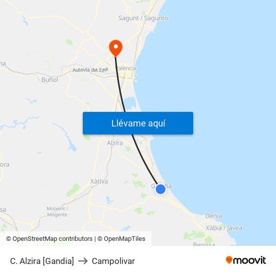 C. Alzira [Gandia] to Campolivar map