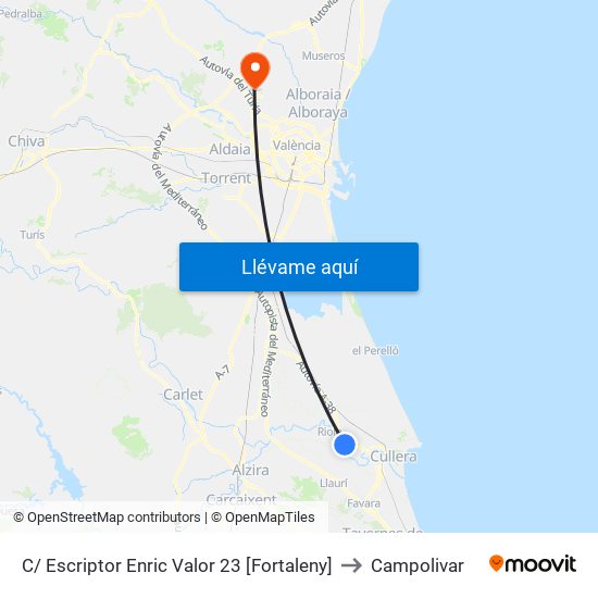 C/ Escriptor Enric Valor 23 [Fortaleny] to Campolivar map