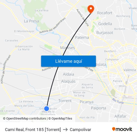 Camí Real, Front 185 [Torrent] to Campolivar map