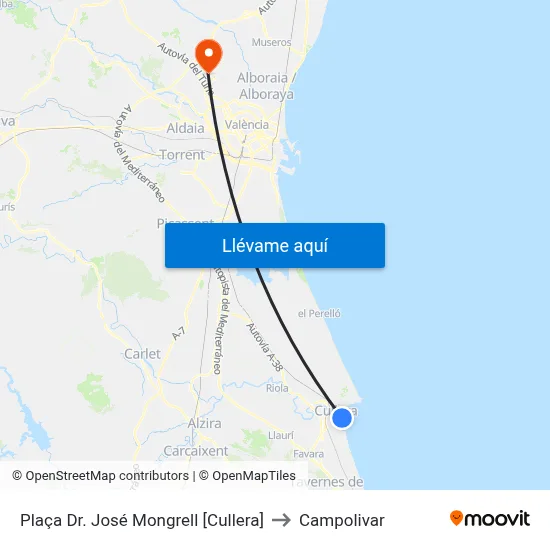 Plaça Dr. José Mongrell [Cullera] to Campolivar map
