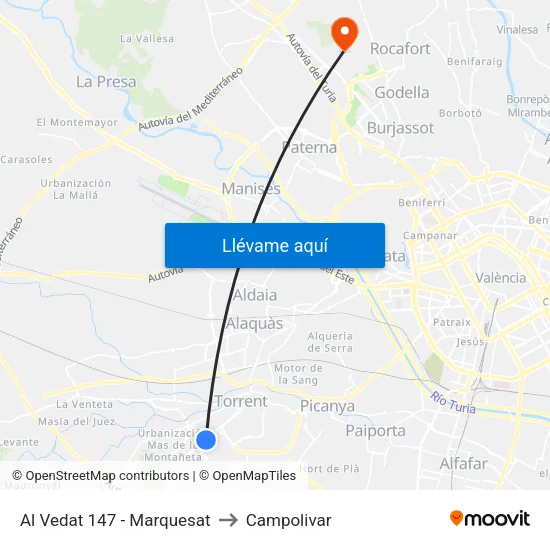 Torrent. Al Vedat 147 (Marquesat) to Campolivar map