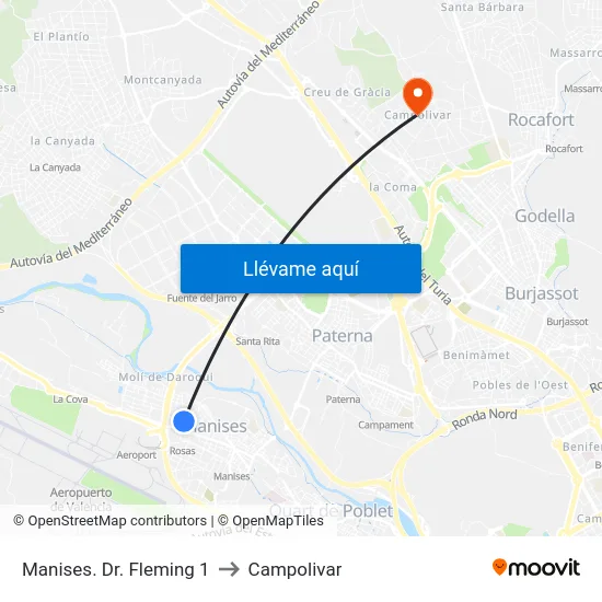 Manises. Dr. Fleming 1 to Campolivar map