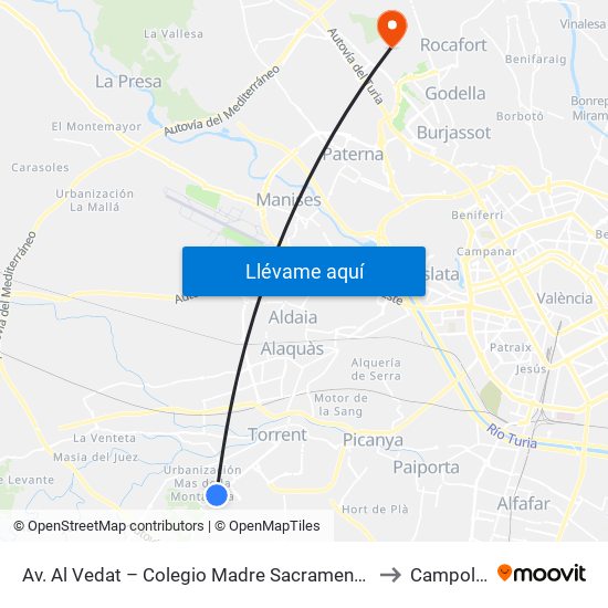 Av. Al Vedat – Colegio Madre Sacramento [Torrent] to Campolivar map