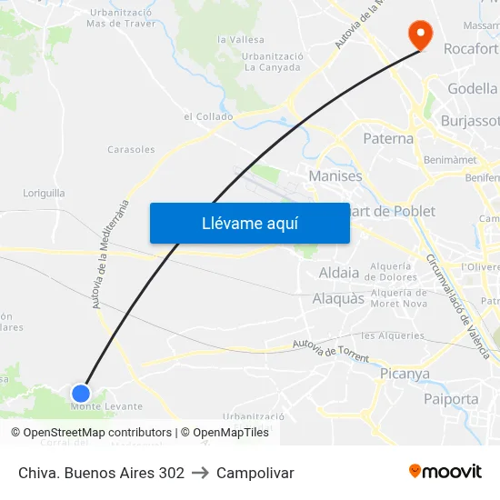Chiva. Buenos Aires 302 to Campolivar map
