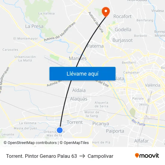 Torrent. Pintor Genaro Palau 63 to Campolivar map