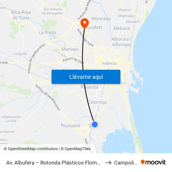 Av. Albufera – Rotonda Plásticos Flome [Silla] to Campolivar map