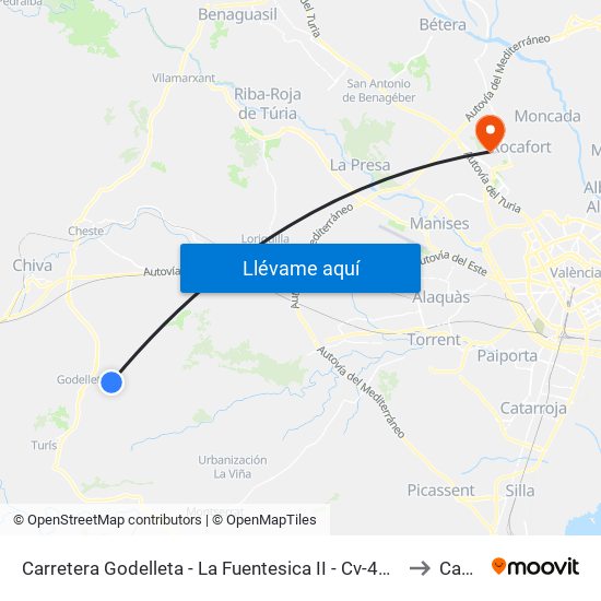 Carretera Godelleta - La Fuentesica II - Cv-424 Pk 10+000 Descendente - La Fuentecica [Godelleta] to Campolivar map