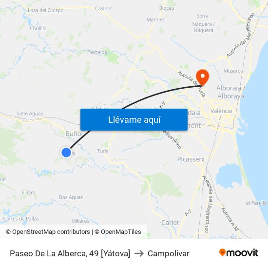 Paseo De La Alberca, 49 [Yátova] to Campolivar map