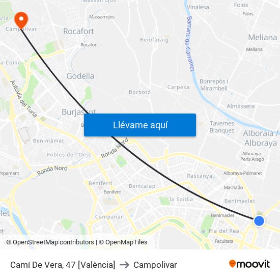 Camí De Vera, 47 [València] to Campolivar map