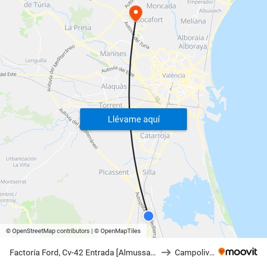Factoría Ford, Cv-42 Entrada [Almussafes] to Campolivar map