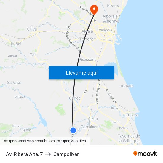 Av. Ribera Alta, 7 to Campolivar map
