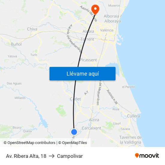 Av. Ribera Alta, 18 to Campolivar map
