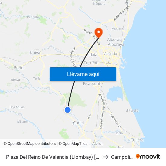 Plaza Del Reino De Valencia (Llombay) [Llombai] to Campolivar map