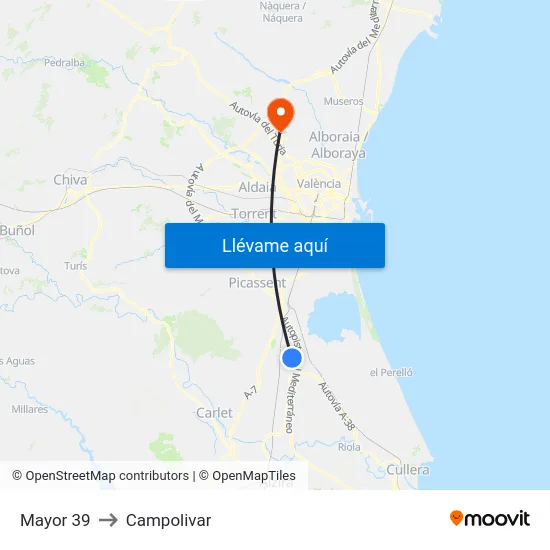 Mayor 39 to Campolivar map