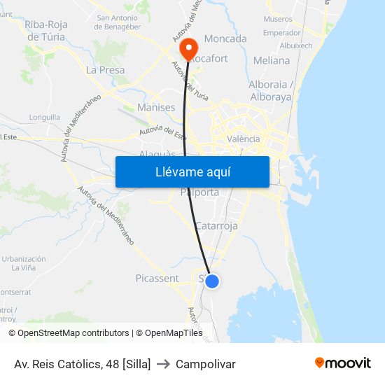 Av. Reis Catòlics, 48 [Silla] to Campolivar map