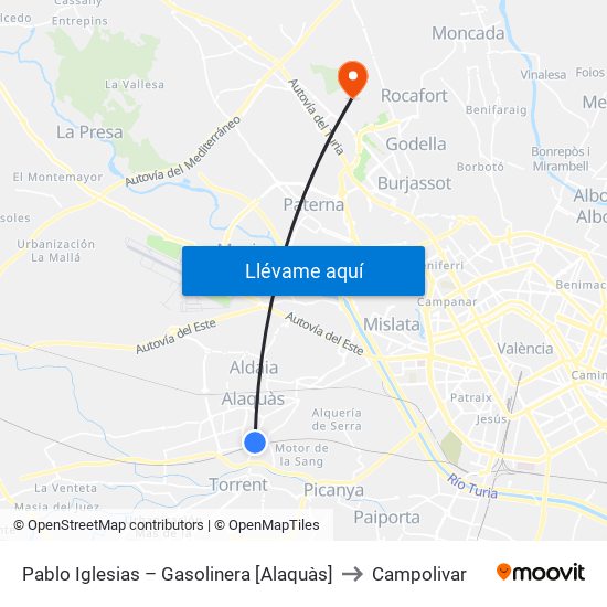 Pablo Iglesias – Gasolinera [Alaquàs] to Campolivar map