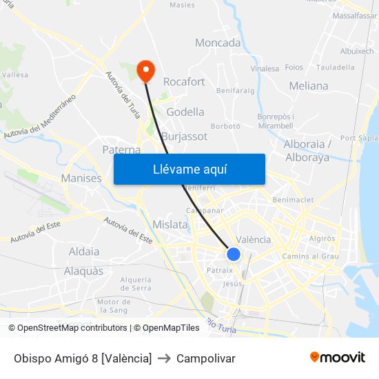 Obispo Amigó 8 [València] to Campolivar map